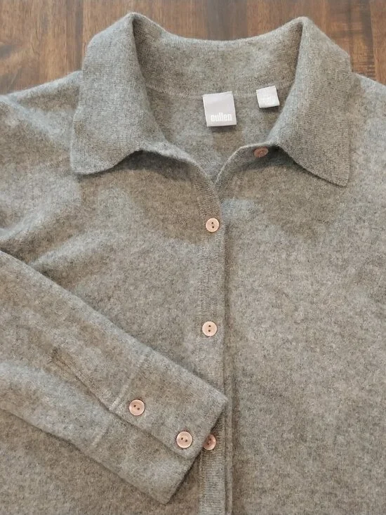CULLEN 100% Cashmere Gray Button Up Shirt Cardigan Sweater Women S 4 Long Sleeve - Picture 1 of 8